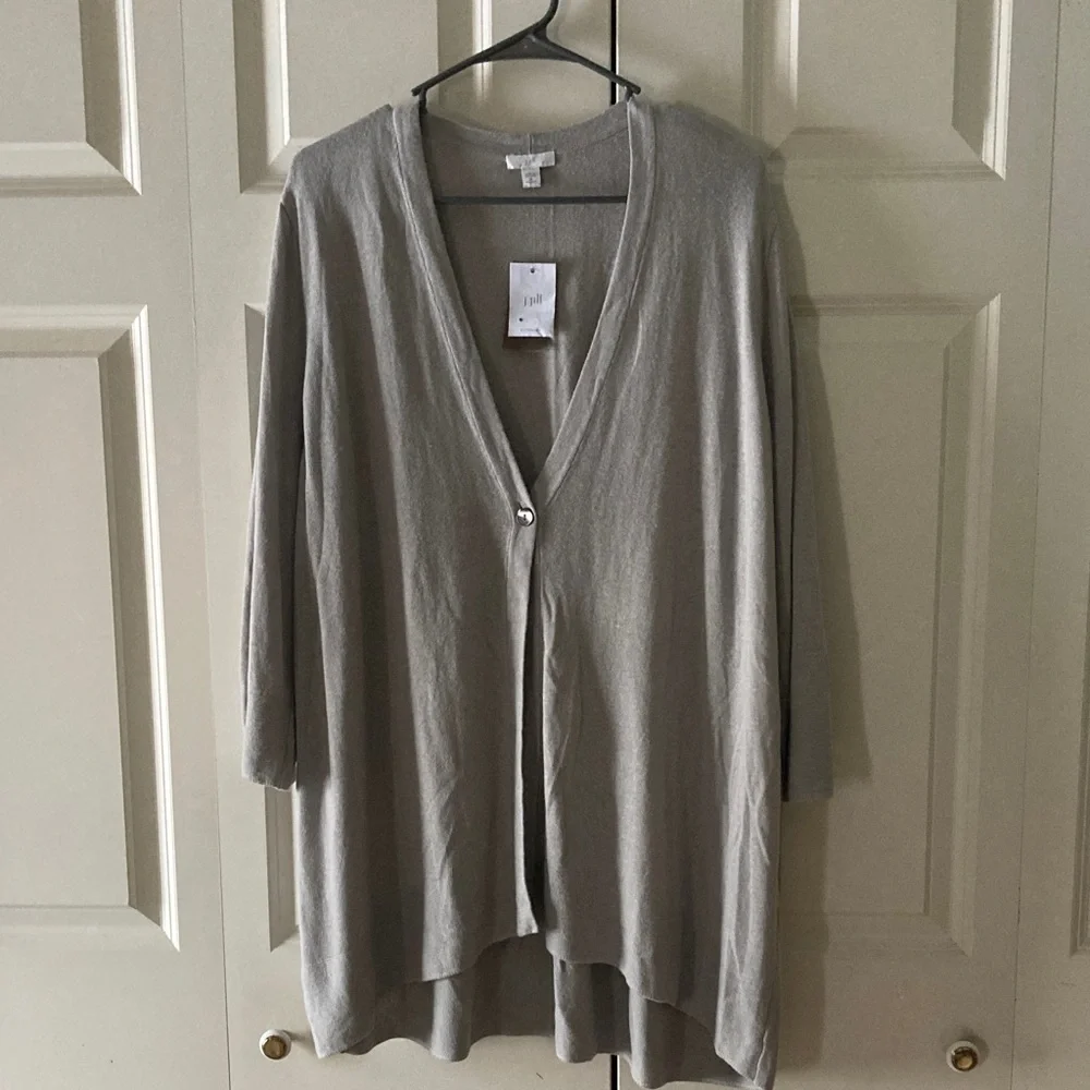 J. Jill women’s 3X draped one button cardigan zinc gray linen blend New - Picture 1 of 8